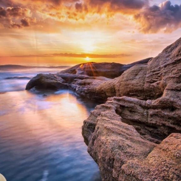 Wall Tapestry Sunset on the Rocky Shoreline NEW - Picture 2 of 2